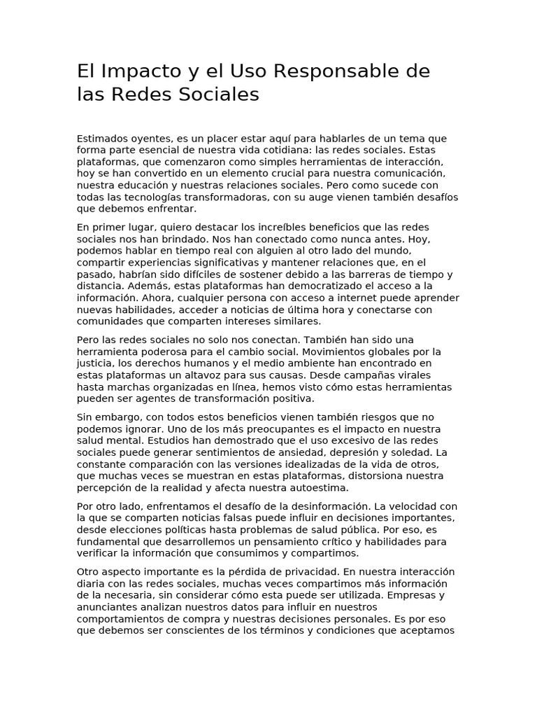 El Buen Uso de Las Redes Sociales en La Actualidad Discurso ...