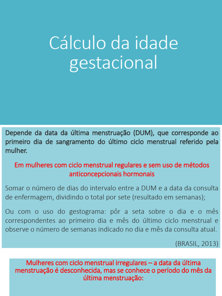 Cálculo da Idade Gestacional e DUM | PDF | Ciclo menstrual | Gestação