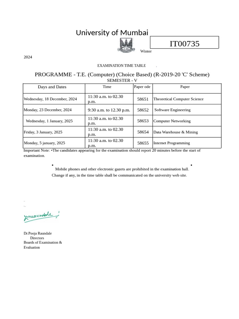 CSE Winter 2024 Exam Schedule | PDF