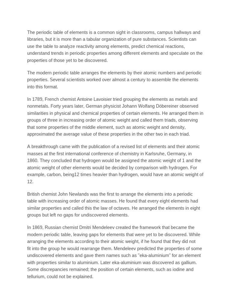 History and Significance of the Periodic Table | PDF | Chemical ...