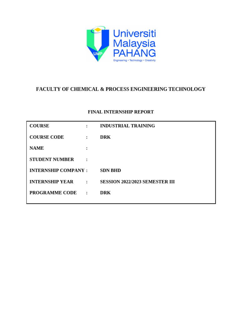 Final Internship Report: Chemical Engineering | PDF