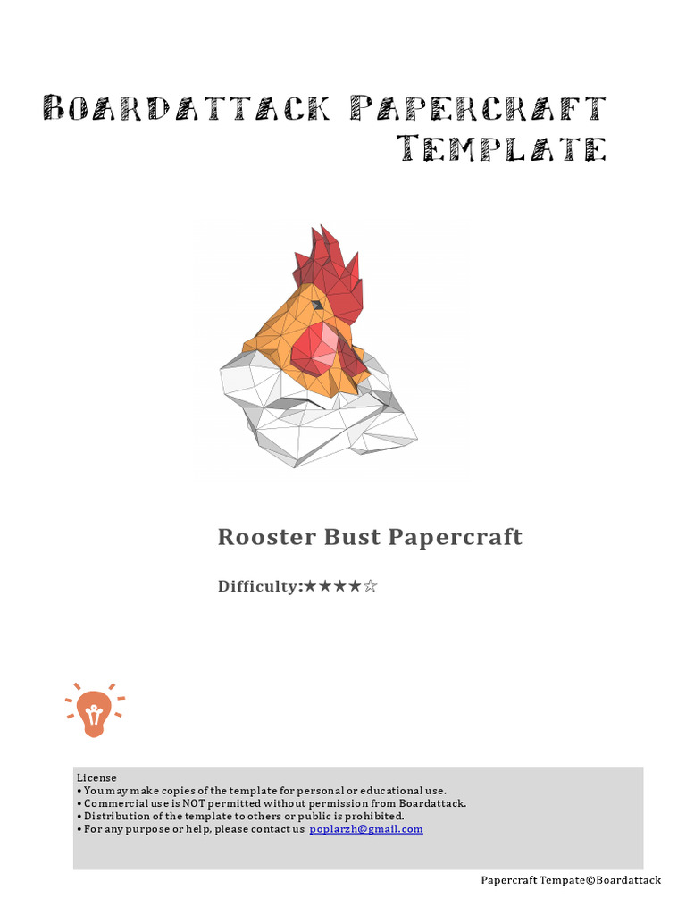 Rooster Bust Papercraft Template Guide | PDF