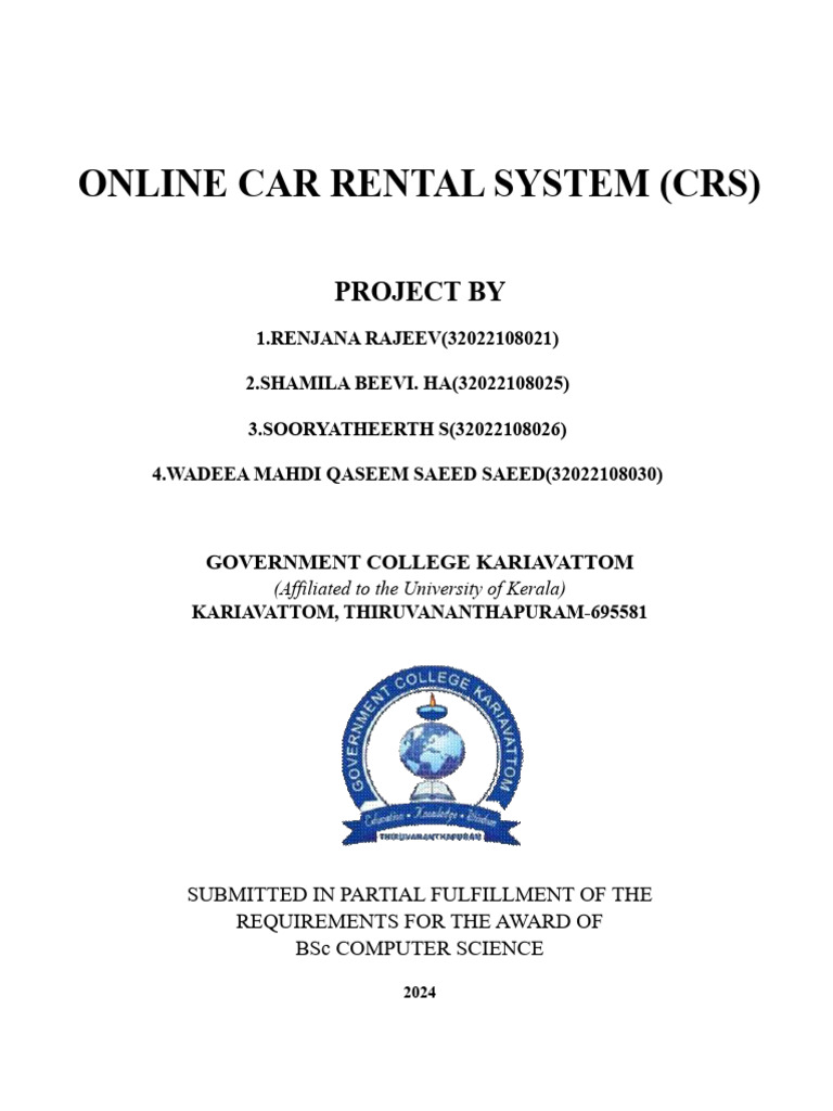 Online Car Rental System Project Report | PDF | Php | Html