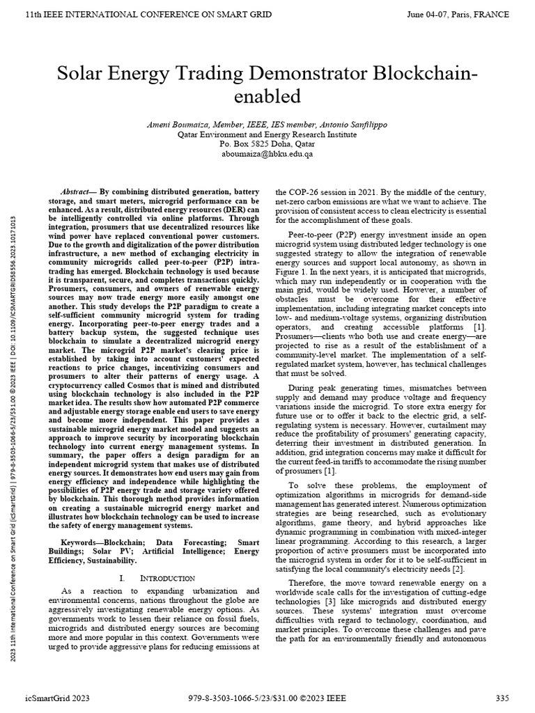 Blockchain-Enabled P2P Solar Energy Trading | PDF | Distributed ...