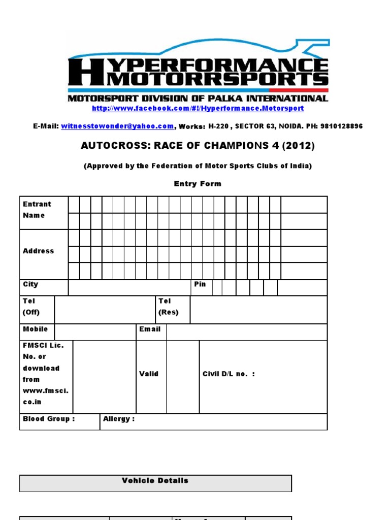 Car Race Registration Form 2012 | PDF | Indemnity | Government