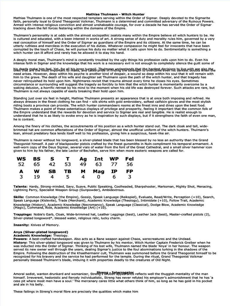 Mathias Thulmann: Witch Hunter Profile | PDF