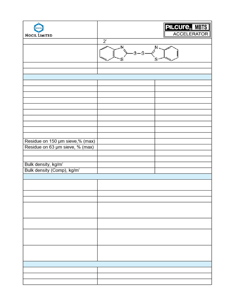 Pilcure MBTS: Rubber Accelerator Specs | PDF | Materials | Chemistry