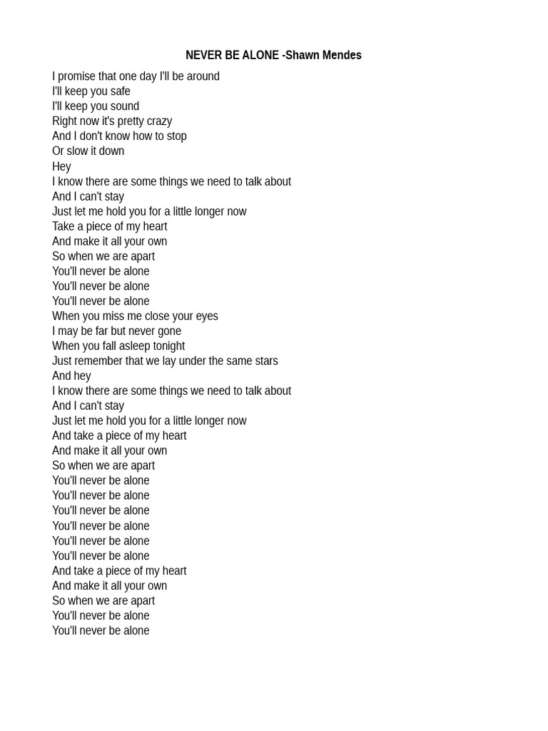 never be alone 歌詞