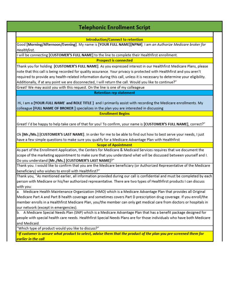 Final Telephonic Enrollment Training Script | PDF | Medicare (United ...