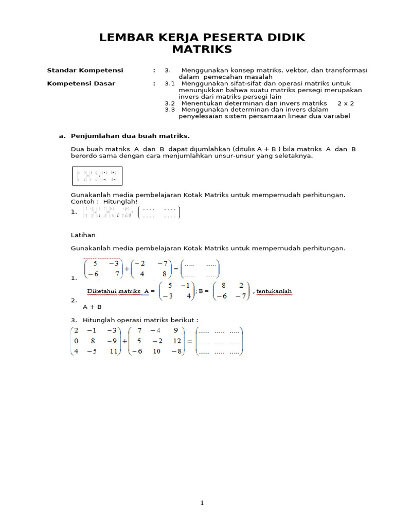 Panduan Operasi Matriks dan Invers | PDF