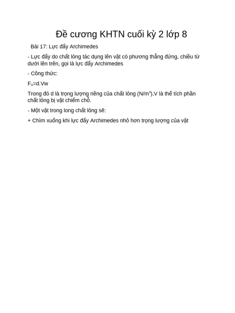 Đề Cương KHTN Cuối Kỳ 2 Lớp 8 | PDF