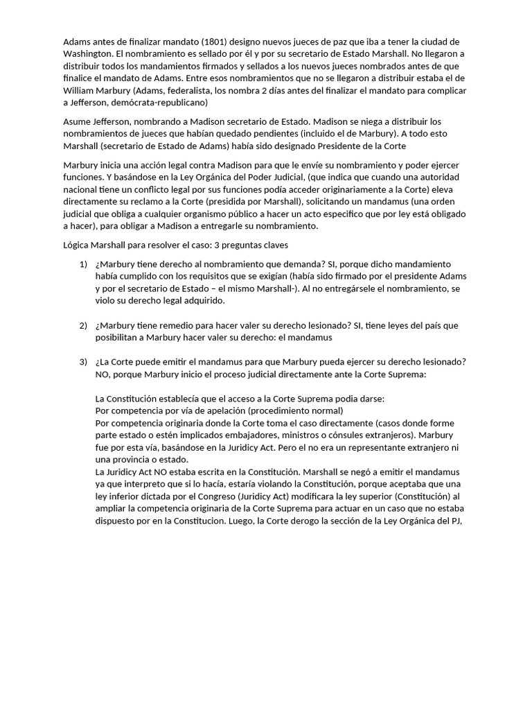 Caso Marbury vs. Madison: Análisis Legal | PDF | Presidentes de los ...
