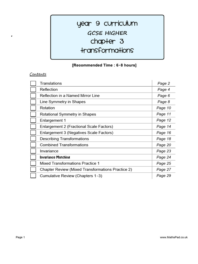 GCSE Transformations Worksheet Guide | PDF | Shape | Rectangle