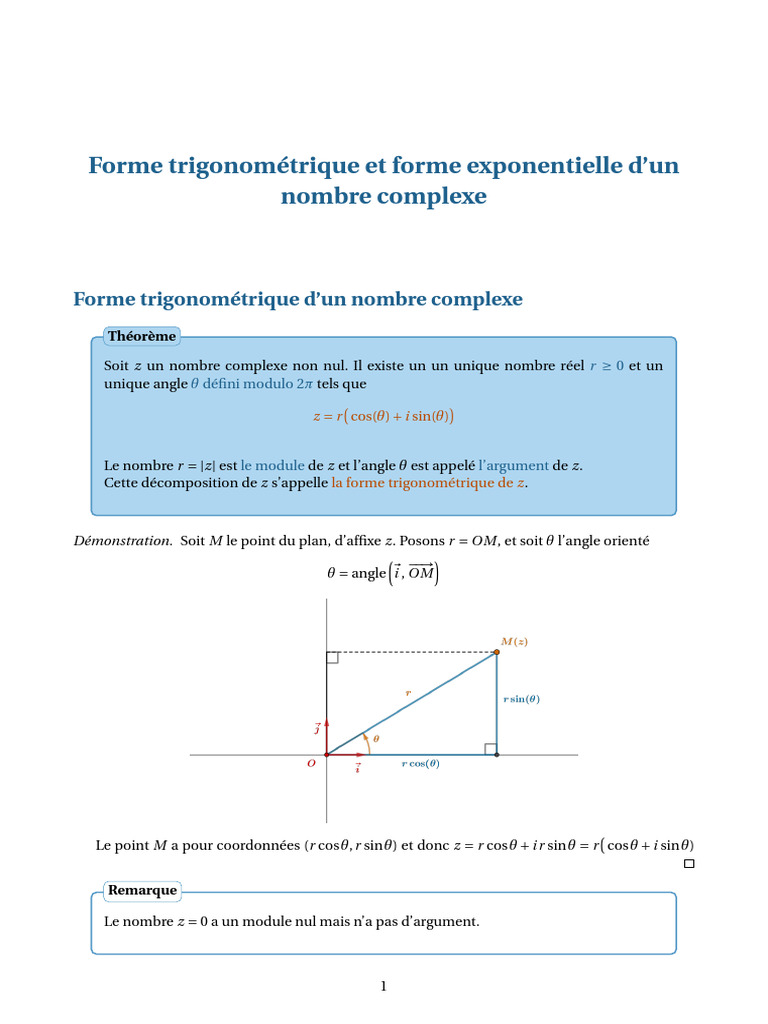 Formes trigonométrique et exponentielle des complexes | PDF | Nombre ...