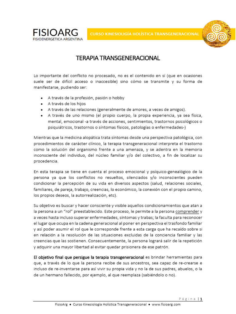 Terapia Transgeneracional y Kinesiología | PDF | Trauma psicólogico | Parto