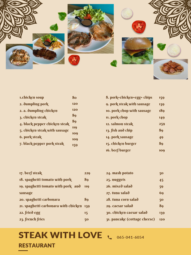 Yellow Indian Restaurant Menu Template | PDF