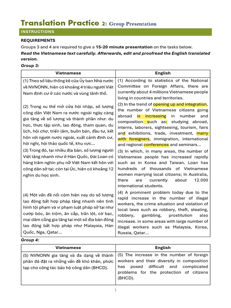 Translation Practice 2 - Group Presentation | PDF