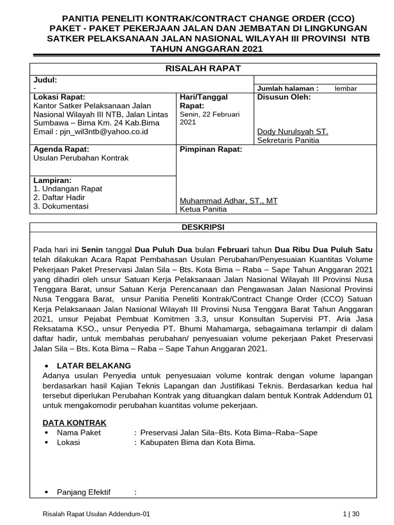 Risalah Rapat Usulan Perb. Kontrak | PDF