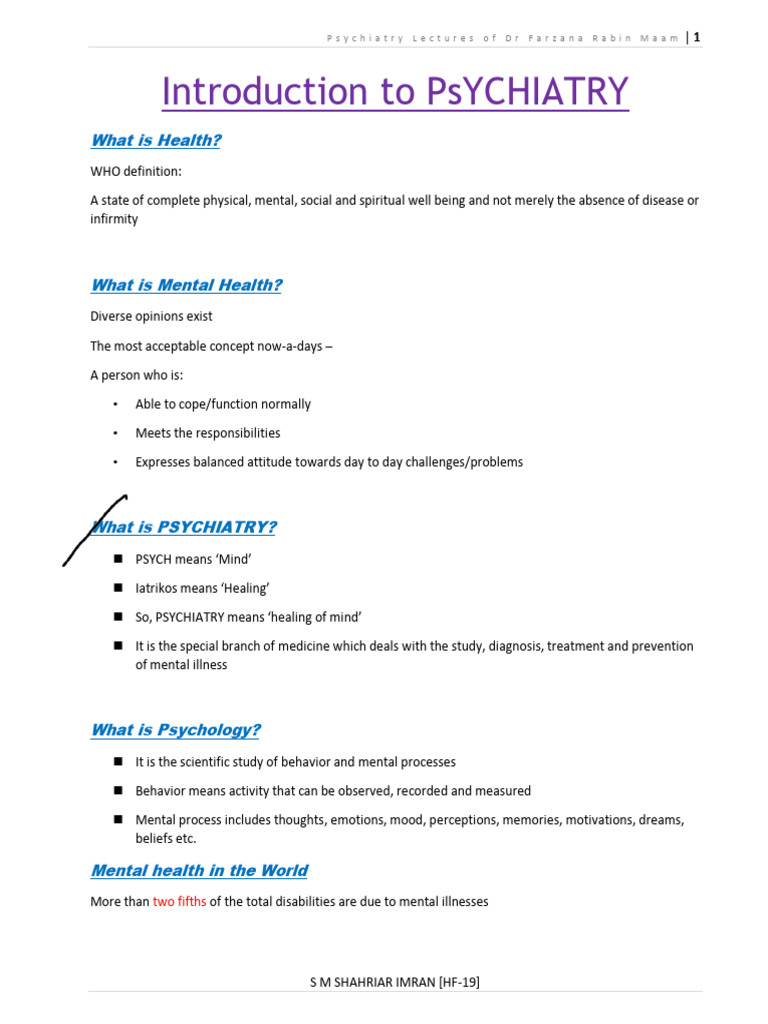 Psychiatry Notes 1 1 | PDF | Mental Disorder | Mood Disorders