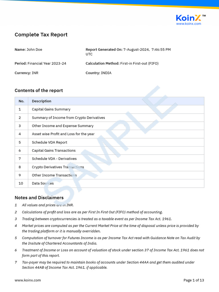 Koinx Tax Report FY 2023-24 | PDF | Capital Gain | Capital Gains Tax