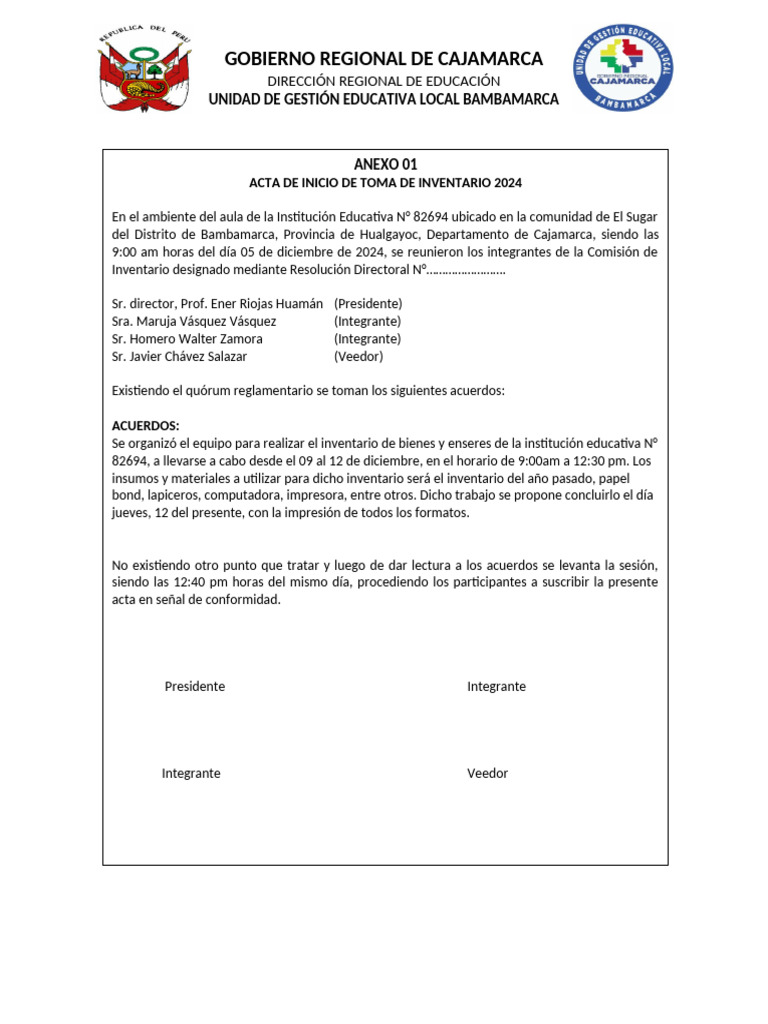 ANEXO - 01 - Acta de Inicio de Toma de Inventario | PDF