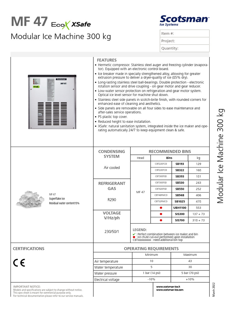 Modular Ice Machine 300kg Specs | PDF | Water | Manufactured Goods
