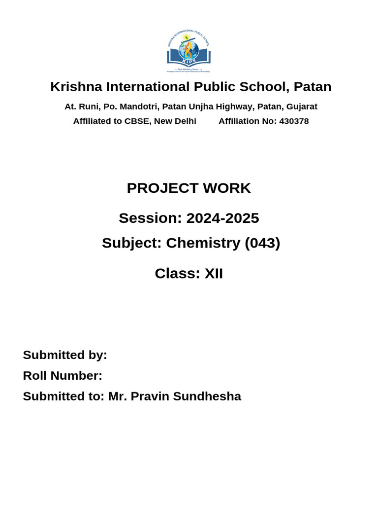 12 - Chemestry - Practical File 2024-25 Front Page | PDF