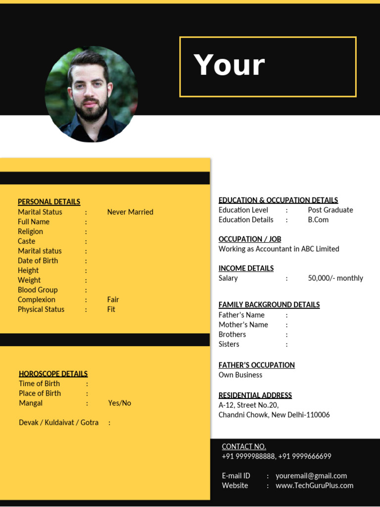 Marriage Biodata Format Template | PDF