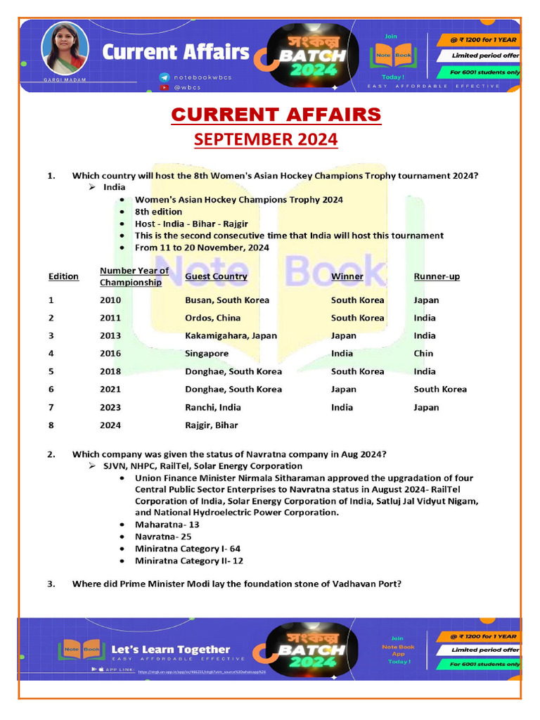 CA - SEPTEMBER 2024 - (With Static GK) - 2024 - Note Book | PDF