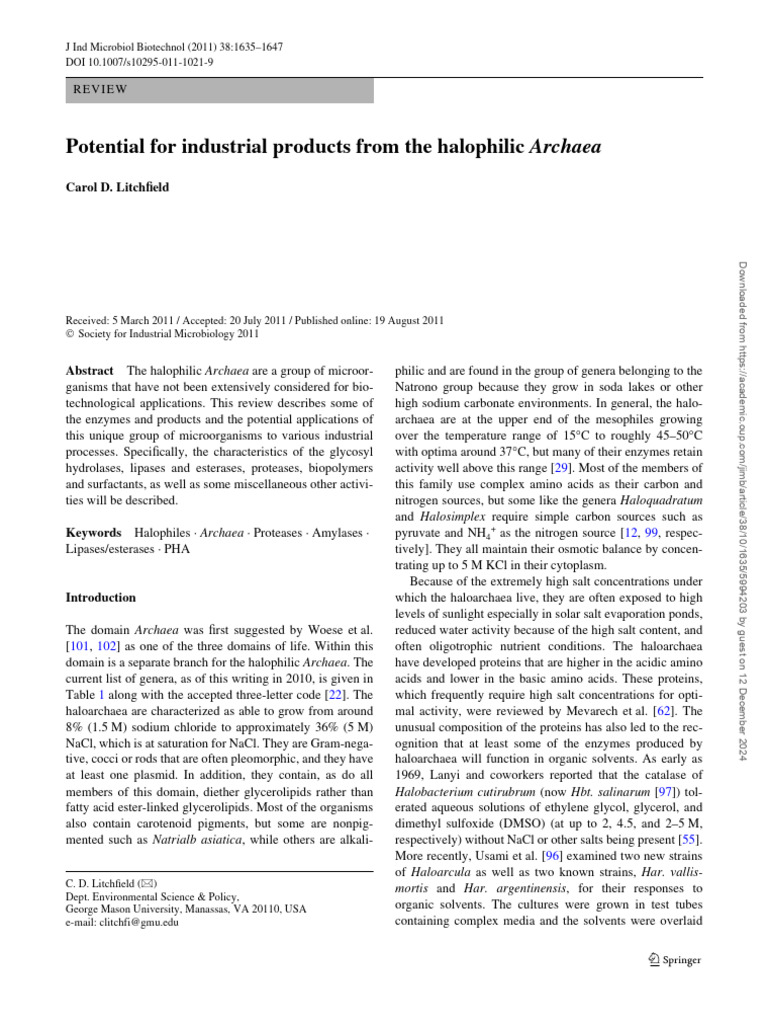 Industrial Uses of Halophilic Archaea | PDF | Proteolysis | Amino Acid