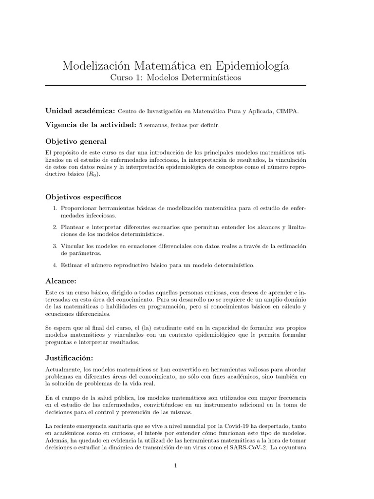 Modelos Matemáticos en Epidemiología | PDF | Ecuaciones | Matemáticas