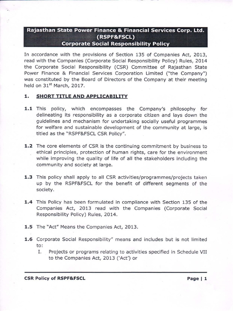 CSR Policy | PDF