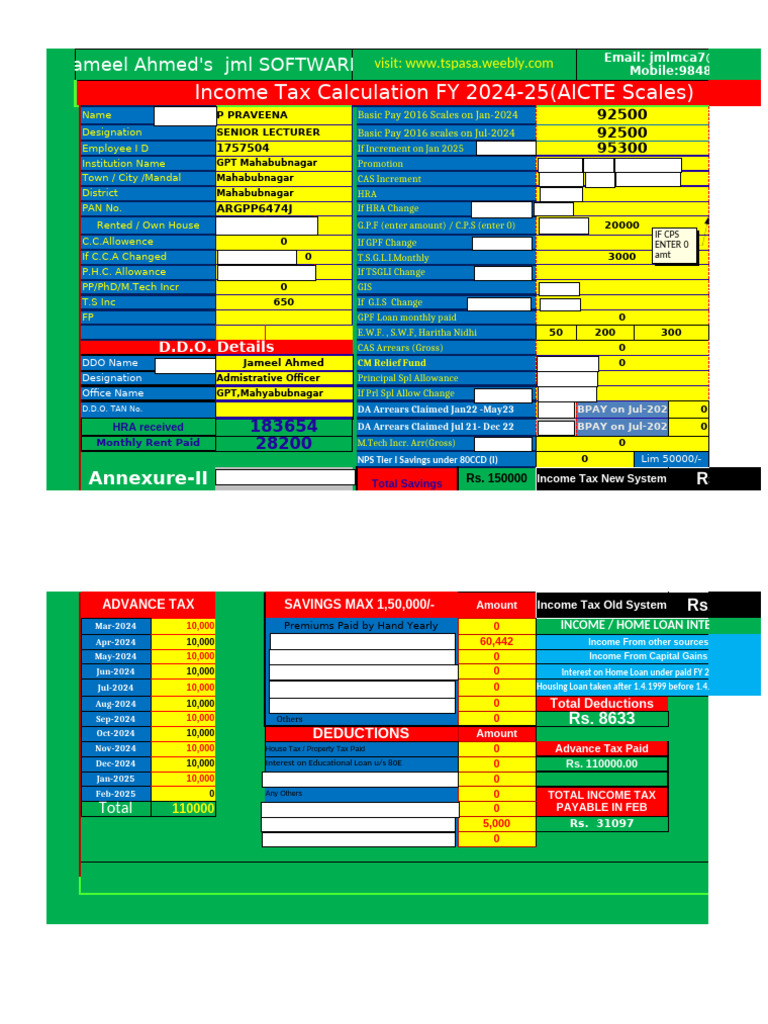 Income Tax Calculation FY 2024-25 | PDF | Tax Deduction | Taxes
