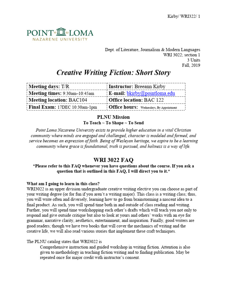 WRI 3022 1 Creative Writing Fiction | PDF | Academic Dishonesty ...