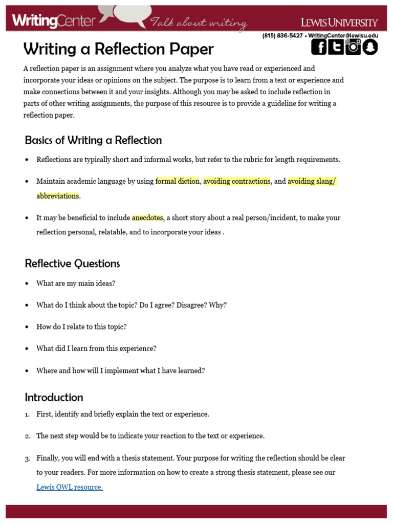 How to Write a Reflection Paper | PDF | Experience | Thesis