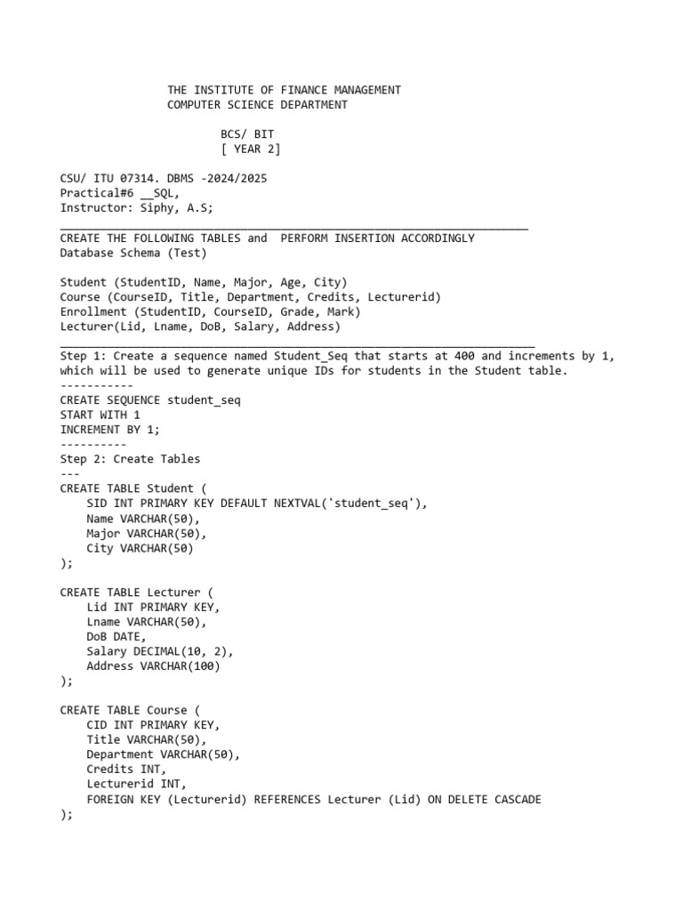 CSU 07314 Practical #6_2024 SQL | PDF | Information Technology ...