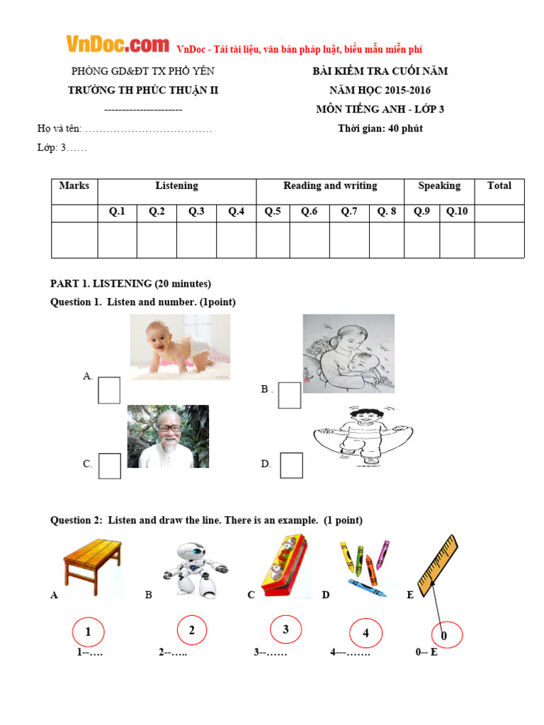 15 de Thi Hoc Ky 2 Mon Tieng Anh Lop 3 Co Dap An 1 | PDF
