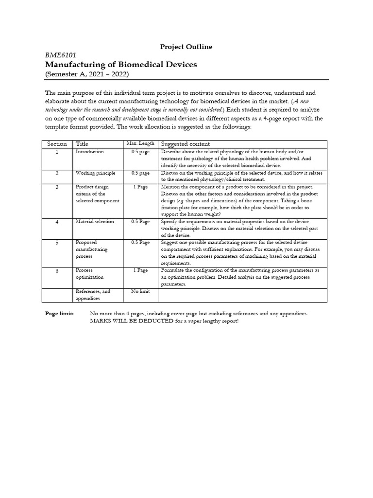 BME6101+ +Project+Outline+ +fall+2021 | PDF
