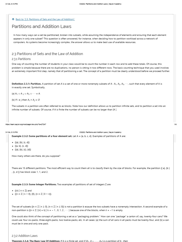 Set Partitions and Addition Laws Explained | PDF | Set (Mathematics ...
