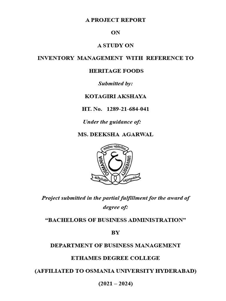 Inventory Management Study at Heritage Foods | PDF | Inventory | Goods