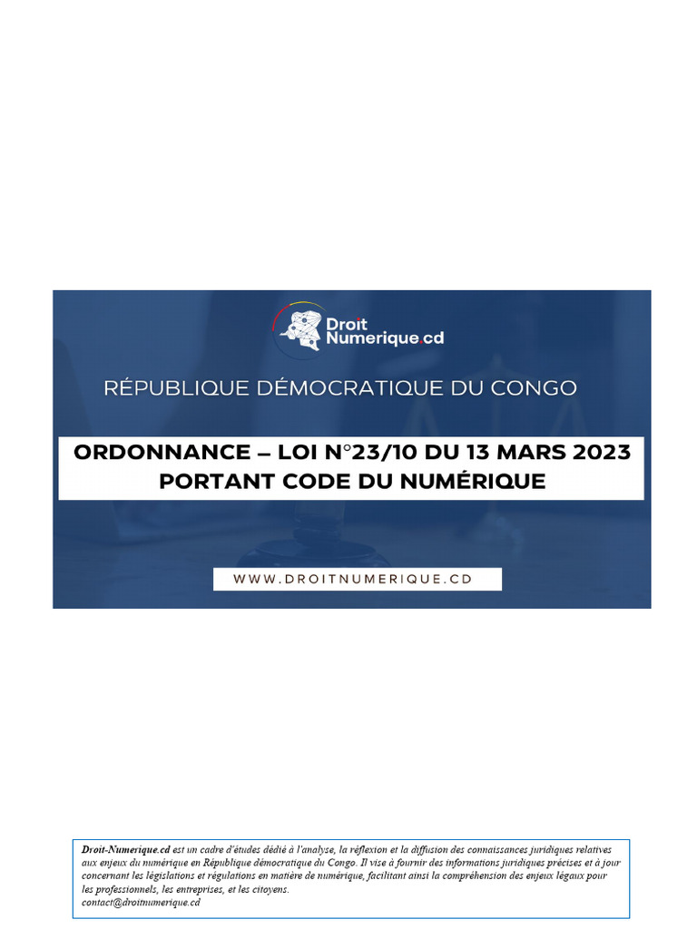 Code du Numérique en RDC 2023 | PDF | Informatique | Sécurité des ...