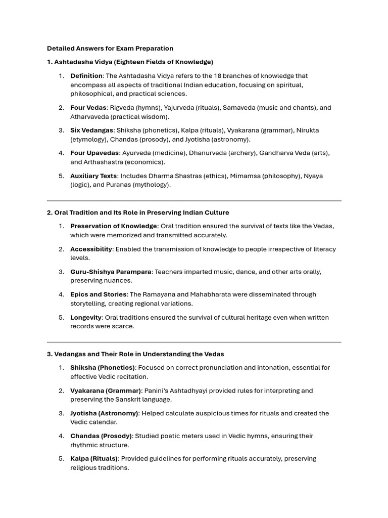 Detailed answers for exam preparation pdf vedas