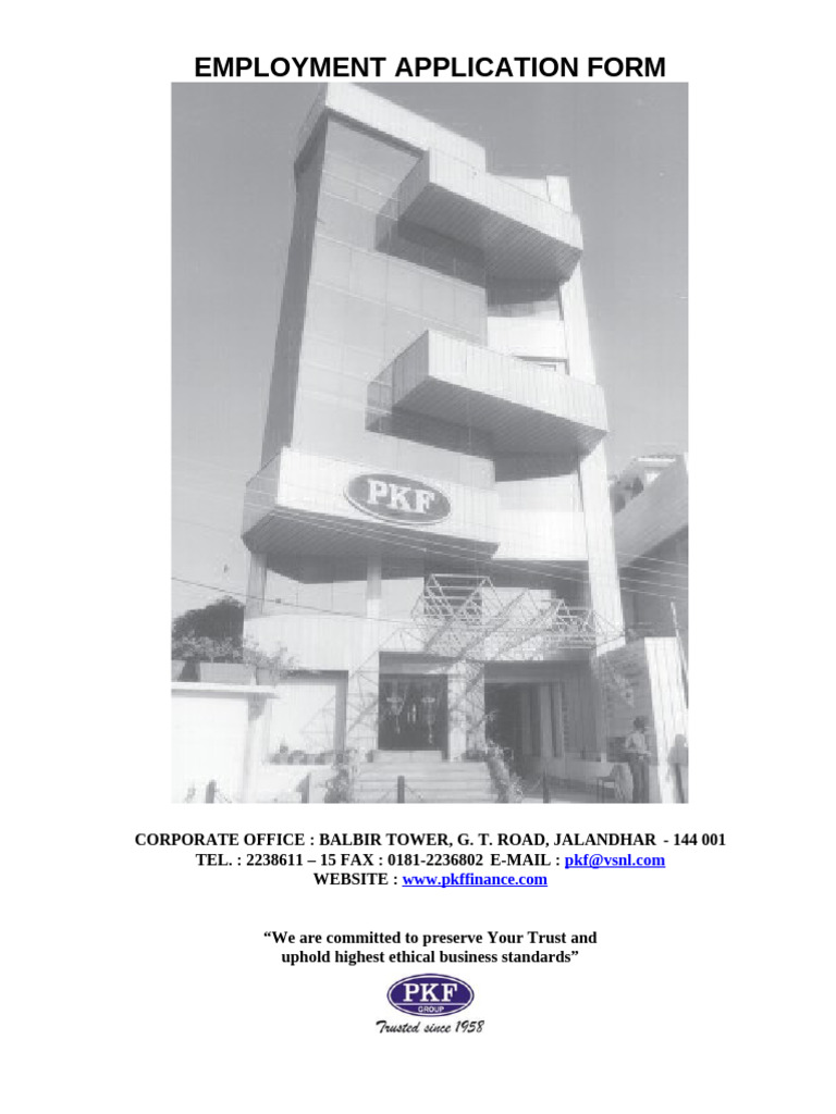 PKF Group Employment Application Form | PDF | Economies | Business