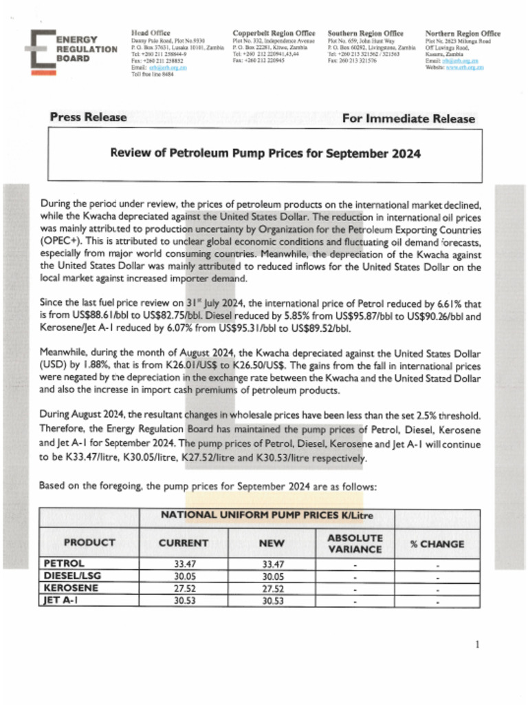 Current Fuel Pump Prices | PDF