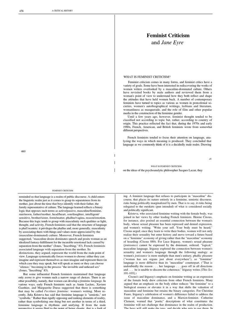 Lit Engl 1 Feminist Criticism and Jane Eyre PDF Feminism Gender