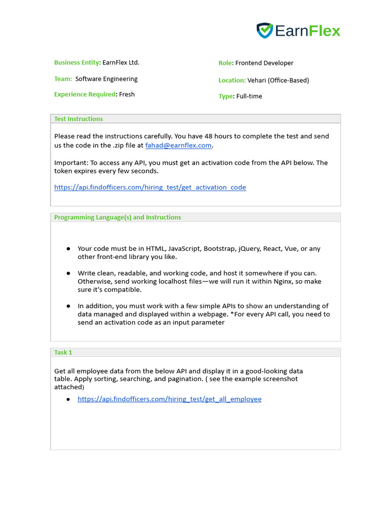 EarnFlex - Frontend Developer Test - V1.1 - Mid-Level | PDF | Systems ...