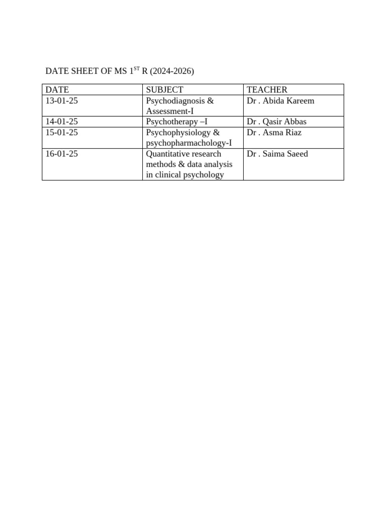 MS 1st R Date Sheet 2024-2026 | PDF