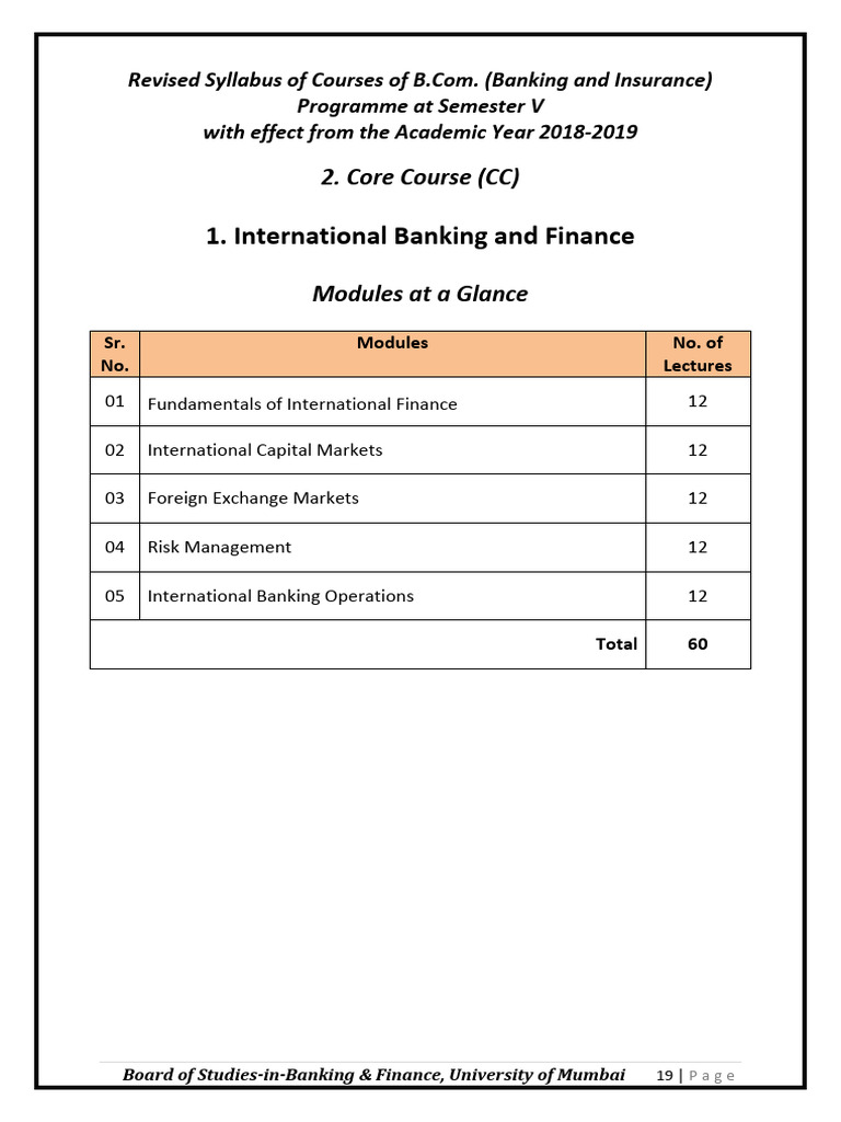 International Banking and Finance Syllabus | PDF | Foreign Exchange ...