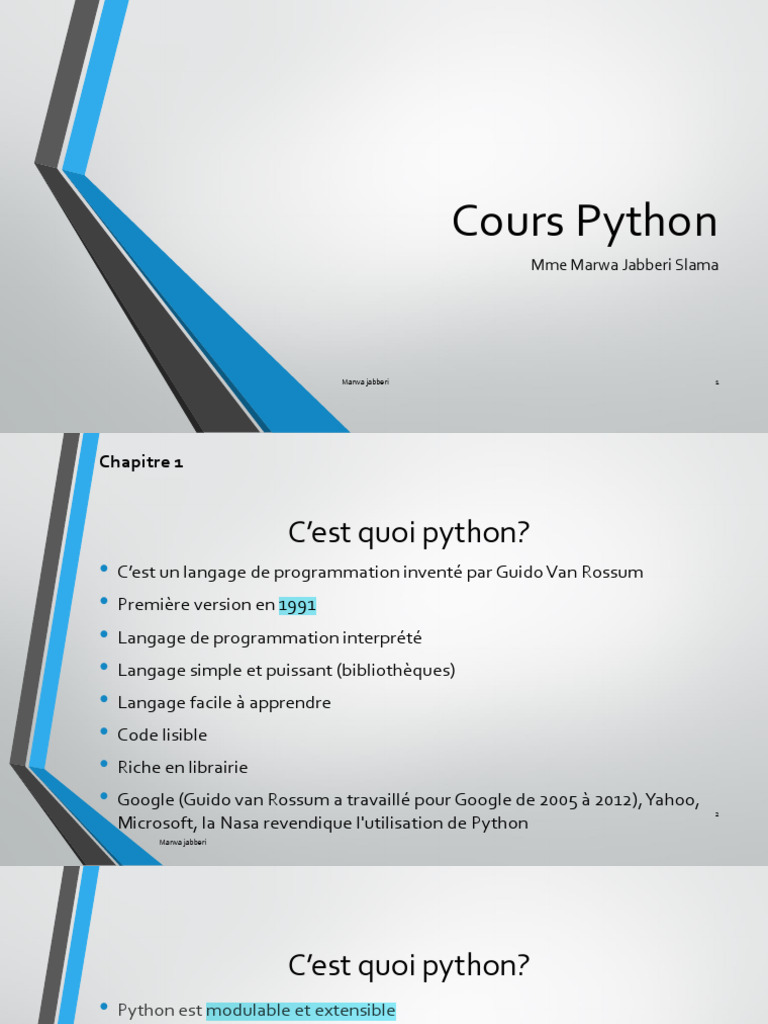 Histoire et caractéristiques de Python | PDF | Structure de contrôle ...