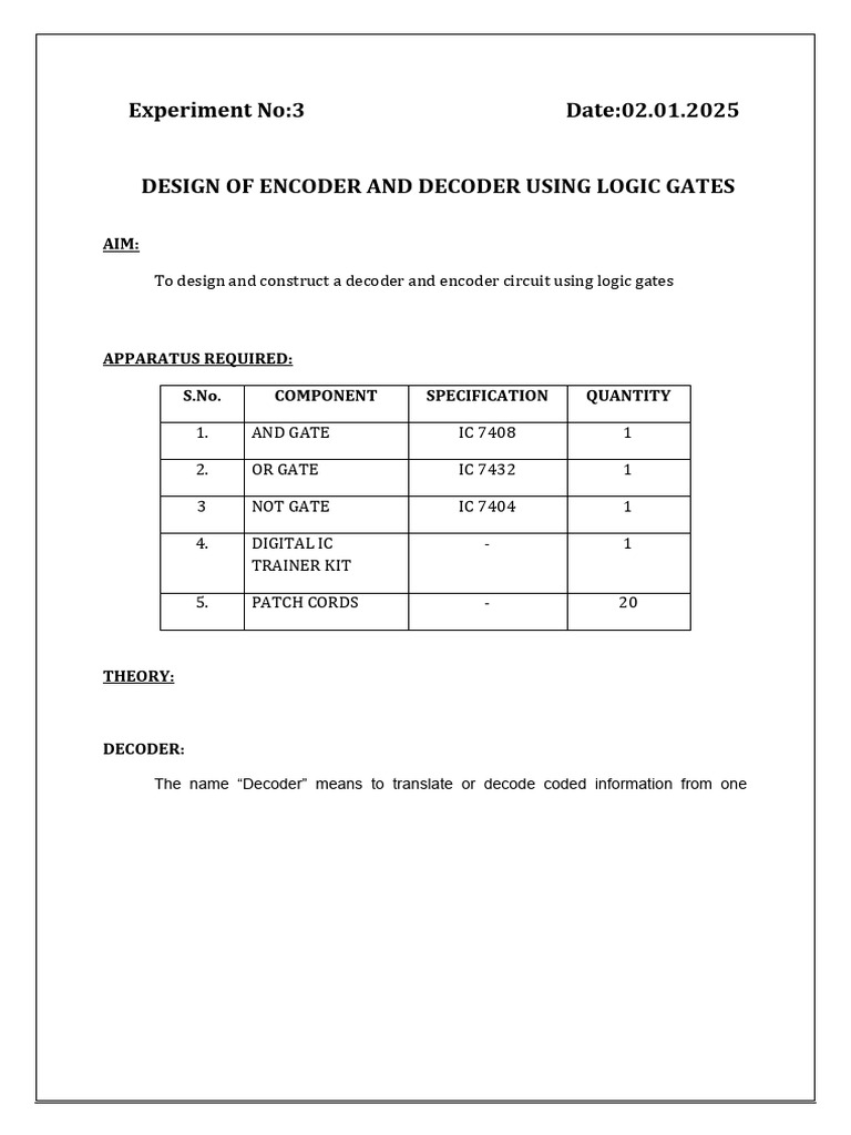 Lab3- Design of Decoder and Encoder- Hardware (1) | PDF